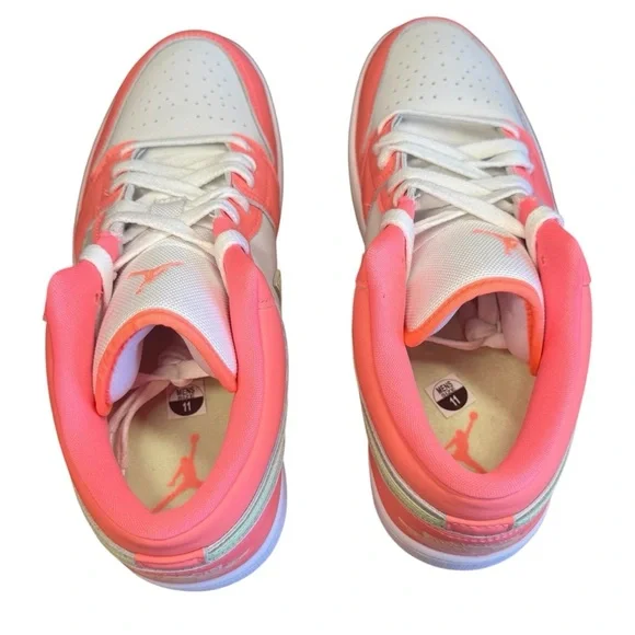 Nike Air Jordan 1 Low SE sneakers. Lava Glow, Barely Volt, & White. Mens Size 11